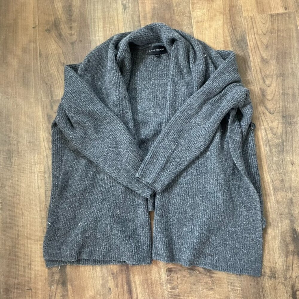 Laneβ Bryant Open Front Gray Ribbed Knit Cardigan Sweater 18/20